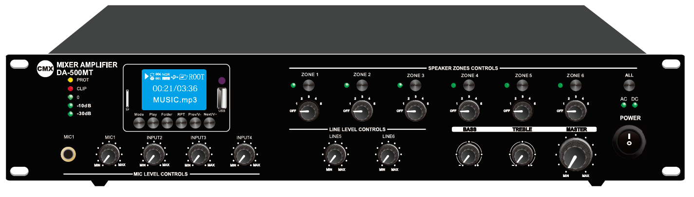 6 Zone Mixer Amplifier with ATT/Mp3/USB/FM/Bluetooth DA-60MT/DA